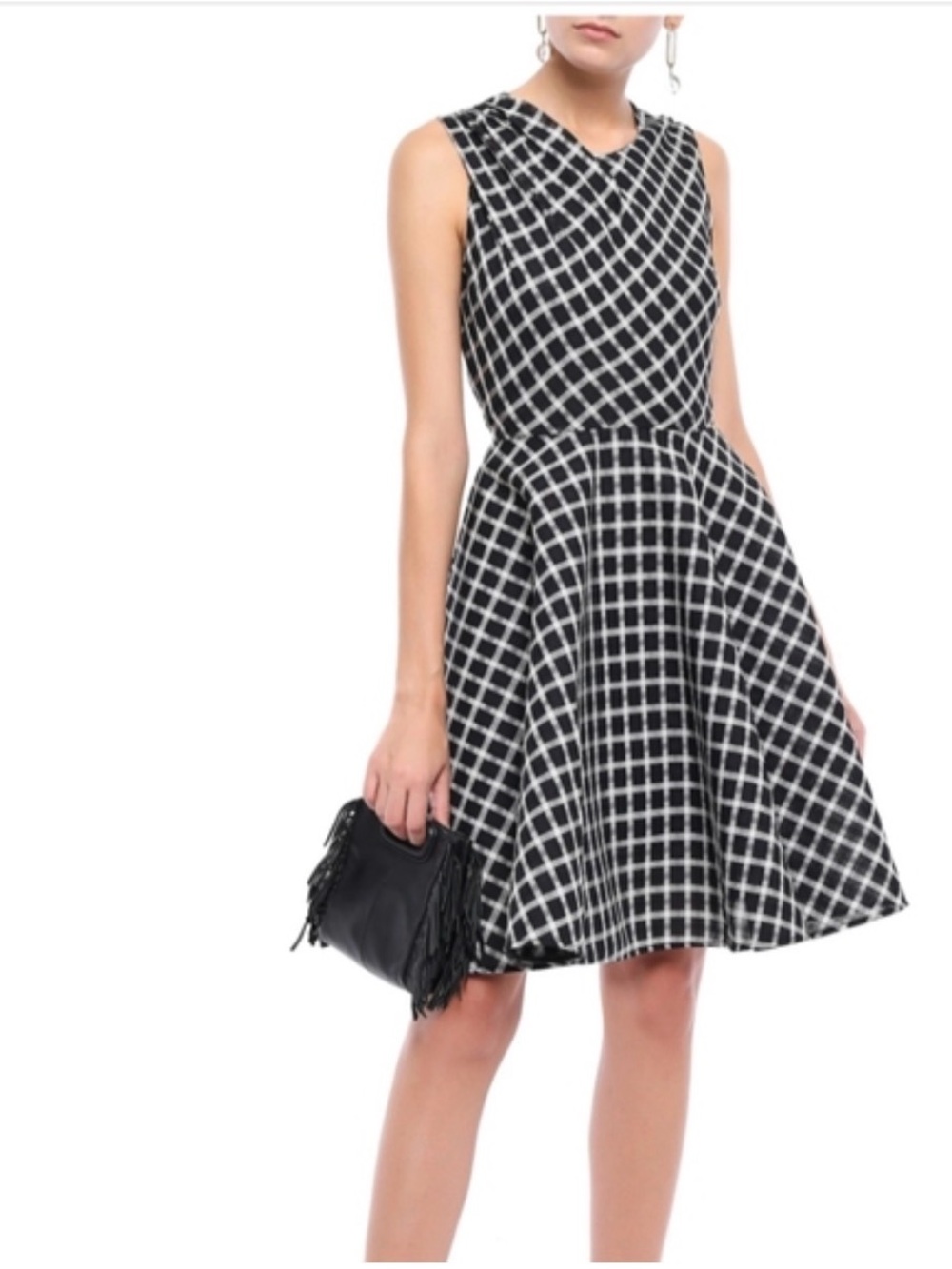 Maje Black White Check Plaid Fit & Flare Dress Size 1 (S) NWT | Luxury Party